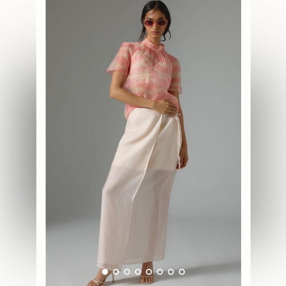 Anthropologie NWT Daniel Rainn Mock-Neck Short-Sleeve Blouse Size M. - Picture 3 of 15